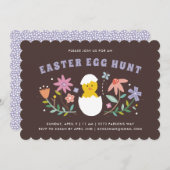 Hatched Floral Easter Egg Hunt Invitation - Brown Kaart (Voorkant / Achterkant)