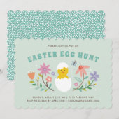 Hatched Floral Easter Egg Hunt Invitation - Mint Kaart (Voorkant / Achterkant)