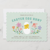 Hatched Floral Easter Egg Hunt Invitation - Mint Kaart (Voorkant)