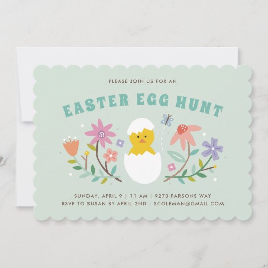 Hatched Floral Easter Egg Hunt Invitation - Mint Kaart (Voorkant)