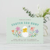 Hatched Floral Easter Egg Hunt Invitation - Mint Kaart (Staand voorkant)