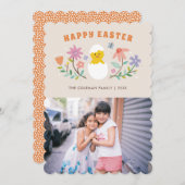 Hatched Floral Easter Holiday-fotokaart - Beige Kaart (Voorkant / Achterkant)