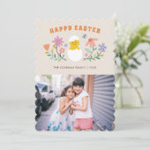 Hatched Floral Easter Holiday-fotokaart - Beige Kaart (Staand voorkant)