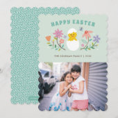 Hatched Floral Easter Holiday-fotokaart - Mint Kaart (Voorkant / Achterkant)