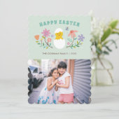 Hatched Floral Easter Holiday-fotokaart - Mint Kaart (Staand voorkant)