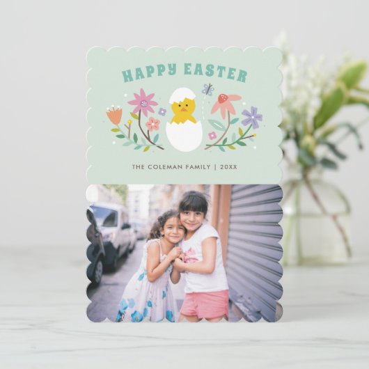 Hatched Floral Easter Holiday-fotokaart - Mint Kaart (Staand voorkant)