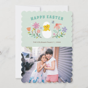 Hatched Floral Easter Holiday-fotokaart - Mint Kaart