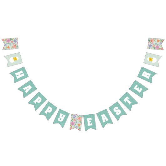 Hatched Floral Easter Party Bunting Banner - Mint (Alle)