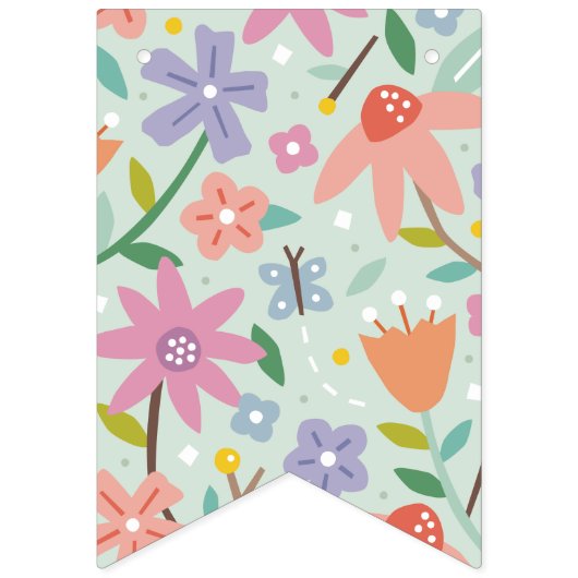 Hatched Floral Easter Party Bunting Banner - Mint (Eerste vlag)