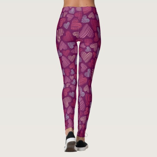 Hatched Scribbled Hearts Texture Pattern Leggings (Achterkant)