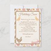 Hatching Binnenkort Kip Baby Meisje Douche Bedankkaart (Voorkant)