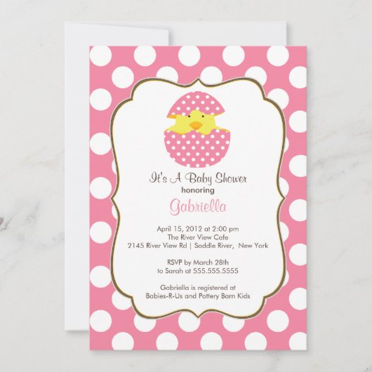 Hatching Chick Baby shower Invitation Pink Girl Kaart (Voorkant)