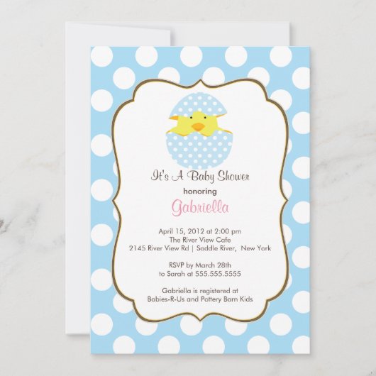 Hatching Chick Boy Baby shower Invitation Kaart (Voorkant)
