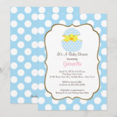 Hatching Chick Boy Baby shower Invitation Kaart (Voorkant / Achterkant)