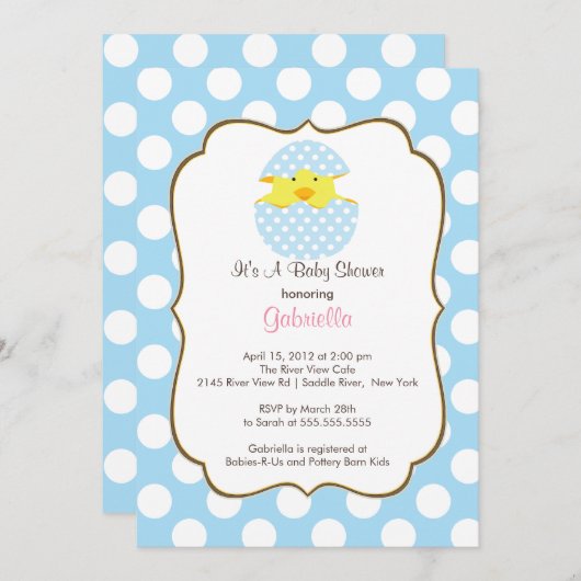 Hatching Chick Boy Baby shower Invitation Kaart (Voorkant / Achterkant)