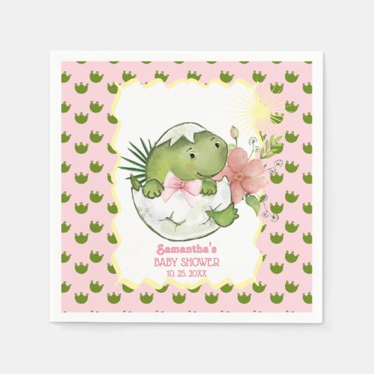 Hatching Dino with Bow & Flower Party Napkins Servet (Voorkant)