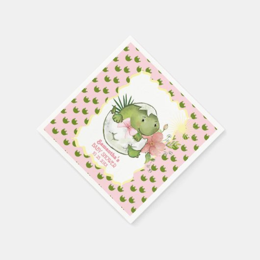 Hatching Dino with Bow & Flower Party Napkins Servet (Hoek)