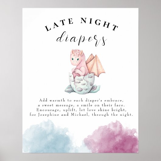 Hatching Dragon Baby shower Late Night Luiers Poster (Voorkant)