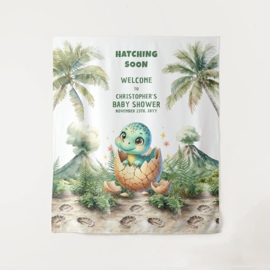 Hatching Soon Baby shower Tapestry Schattige Dino Wandkleed (Voorkant)