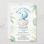Hatching Soon Boy Dinosaur Baby Shower Kaart (Voorkant)