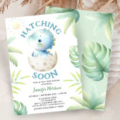 Hatching Soon Boy Dinosaur Baby Shower Kaart