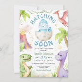 Hatching Soon Boy Dinosaur Baby Shower Kaart (Voorkant)