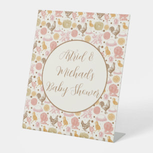 Hatching Soon Chicken Girl Baby shower Reclamebord Met Voetstuk