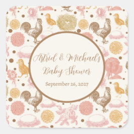 Hatching Soon Chicken Girl Baby shower Vierkante Sticker