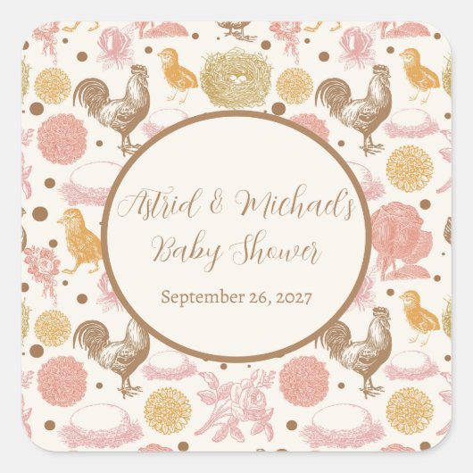 Hatching Soon Chicken Girl Baby shower Vierkante Sticker (Voorkant)