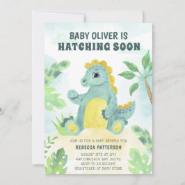 Hatching Soon Cute Boy Dinosaur Baby shower Kaart