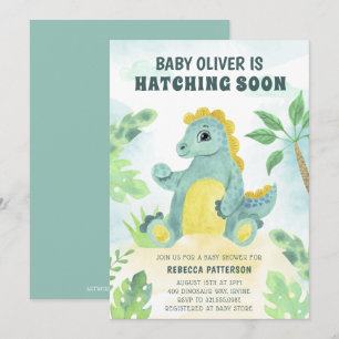 Hatching Soon Cute Boy Dinosaur Baby shower Kaart