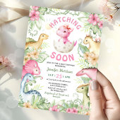 Hatching Soon Dino Girl Dinosaur Baby Shower Kaart