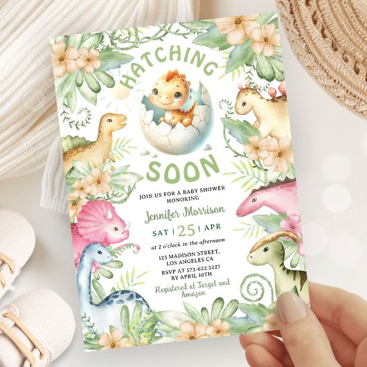 Hatching Soon Dinosaur Baby Shower Gender Neutral Kaart