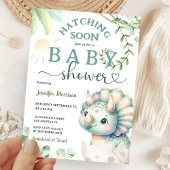 Hatching Soon Dinosaur Baby shower Girl Pink Green Kaart