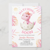 Hatching Soon Girl Dinosaur Baby Shower Cute Pink Kaart (Voorkant)