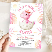 Hatching Soon Girl Dinosaur Baby Shower Cute Pink Kaart