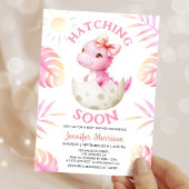 Hatching Soon Girl Dinosaur Baby Shower Cute Pink Kaart