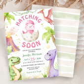 Hatching Soon Girl Dinosaur Baby Shower Kaart