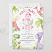 Hatching Soon Girl Dinosaur Baby Shower Kaart (Voorkant)