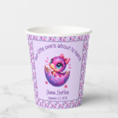 "Hatching Soon" Paarse dinosaurus Baby shower Papieren Bekers (Voorkant)