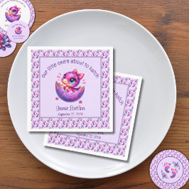 "Hatching Soon" Paarse dinosaurus Baby shower Servet