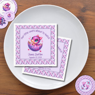 "Hatching Soon" Paarse dinosaurus Baby shower Servet