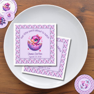 "Hatching Soon" Paarse dinosaurus Baby shower Servet
