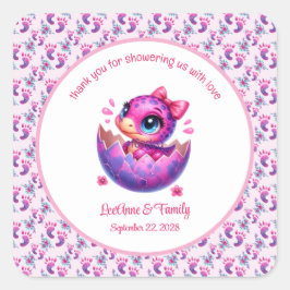 "Hatching Soon" Roze Dinosaurus Baby shower Vierkante Sticker
