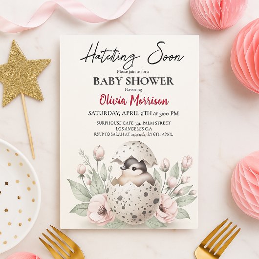 Hatching Soon Rustic Baby Chick Baby shower Kaart