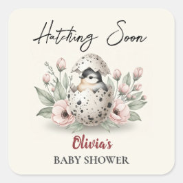 Hatching Soon Rustic Baby Chick Baby shower Vierkante Sticker