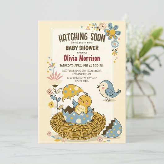 "Hatching Soon" Schattige Baby Bird Baby shower Kaart (Staand voorkant)