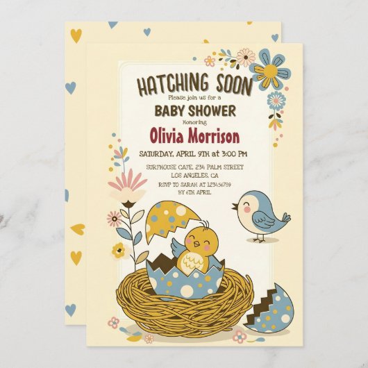 "Hatching Soon" Schattige Baby Bird Baby shower Kaart (Voorkant / Achterkant)