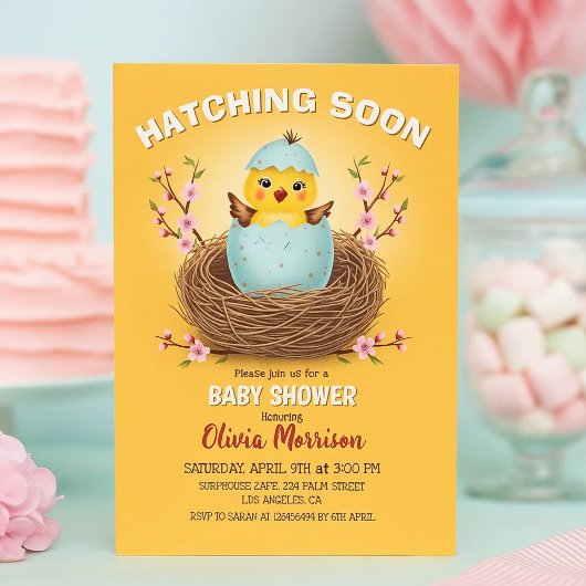 Hatching Soon Schattige Chick Baby shower Invitati Kaart