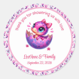 "Hatching Soon" Schattige roze dinosaurus Baby sho Ronde Sticker